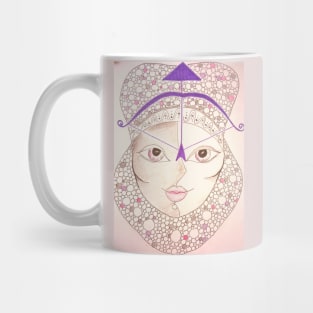 Gorgeous girl shown as Sagittarius Astrology Sign. Drawing with colored pencils. Mug